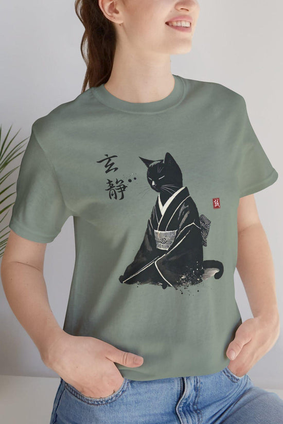 Zen Cat Art Tee, Unisex Short Sleeve Tee, Cute Cat Lover Gift, Japanese Style Shirt, Pet Apparel, Relaxed Vibe Apparel