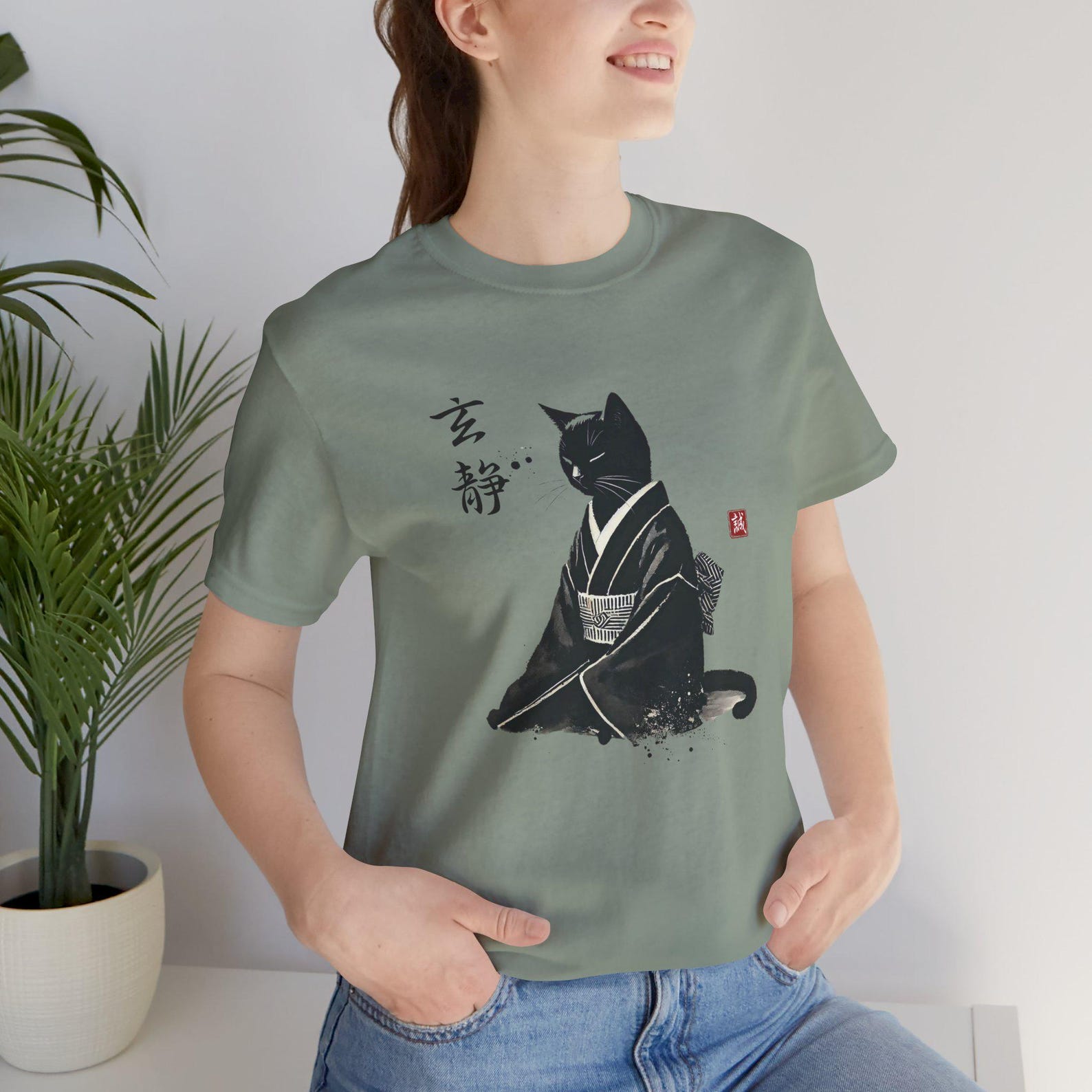Zen Cat Art Tee, Unisex Short Sleeve Tee, Cute Cat Lover Gift, Japanese Style Shirt, Pet Apparel, Relaxed Vibe Apparel