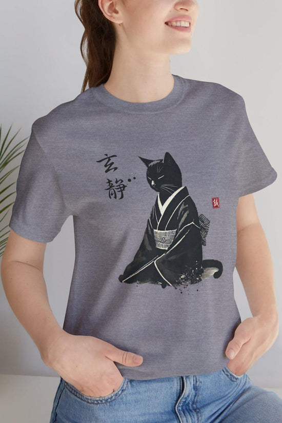 Zen Cat Art Tee, Unisex Short Sleeve Tee, Cute Cat Lover Gift, Japanese Style Shirt, Pet Apparel, Relaxed Vibe Apparel