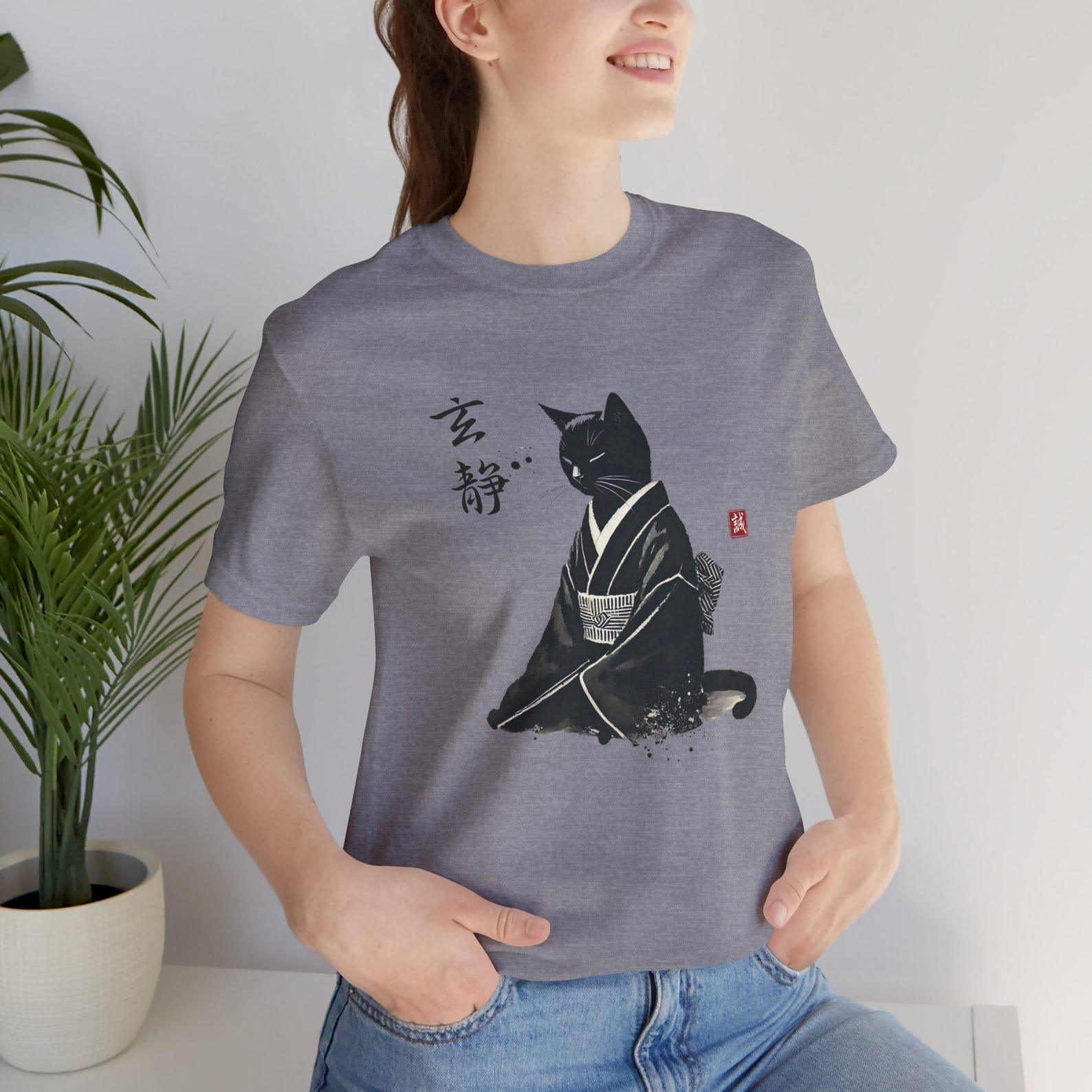 Zen Cat Art Tee, Unisex Short Sleeve Tee, Cute Cat Lover Gift, Japanese Style Shirt, Pet Apparel, Relaxed Vibe Apparel