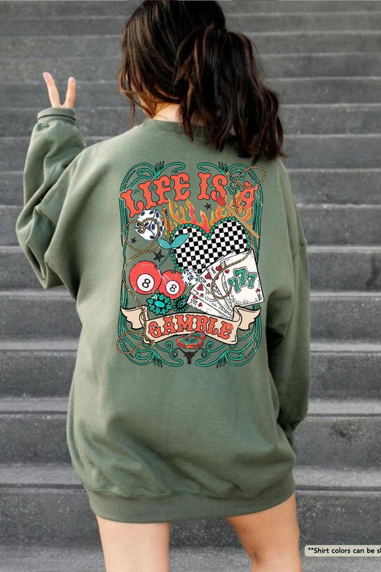Life is a Gamble Sweatshirt, Poker Player Clothing, Playing Cards Sweater, Wild West Party,Western Cowgirl