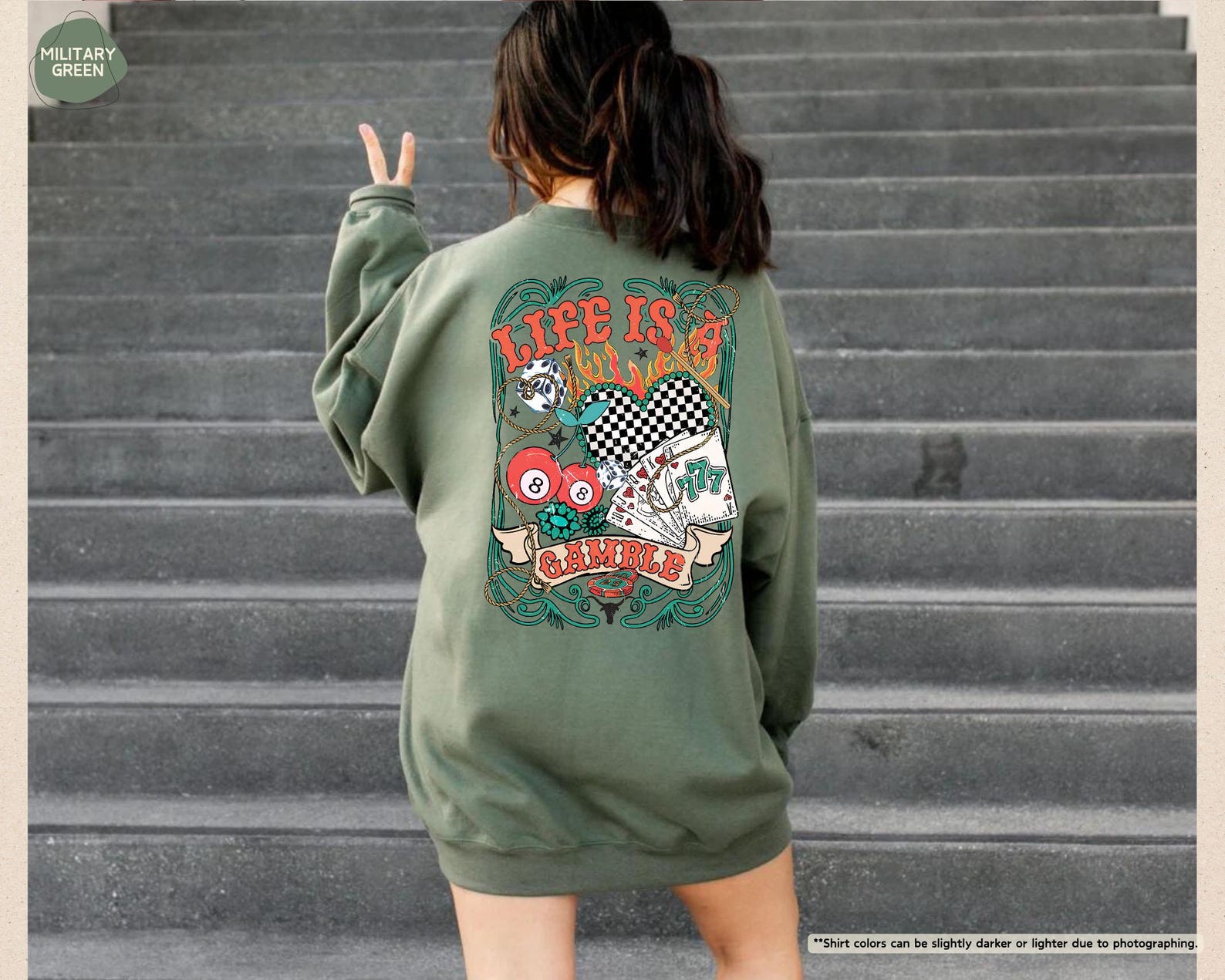 Life is a Gamble Sweatshirt, Poker Player Clothing, Playing Cards Sweater, Wild West Party,Western Cowgirl