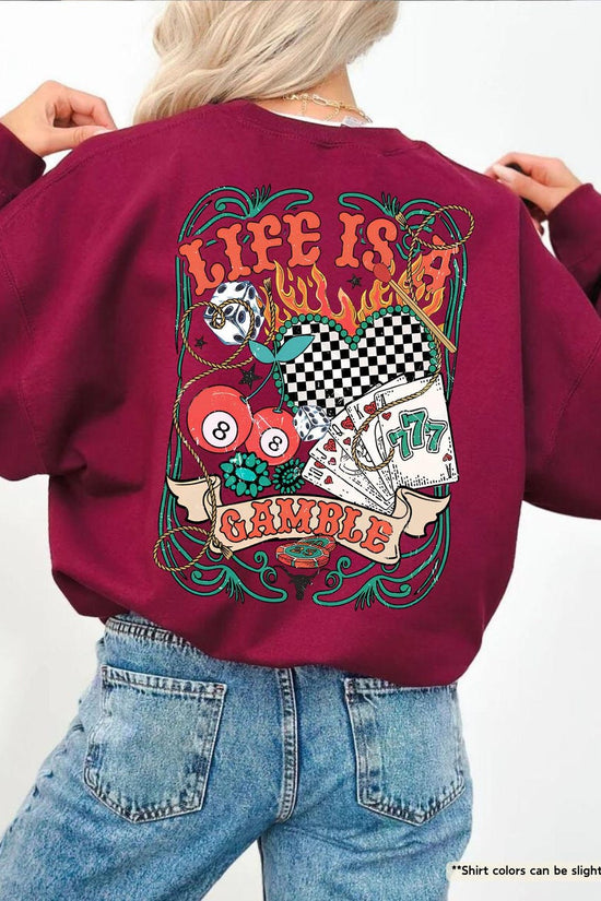 Life is a Gamble Sweatshirt, Poker Player Clothing, Playing Cards Sweater, Wild West Party,Western Cowgirl