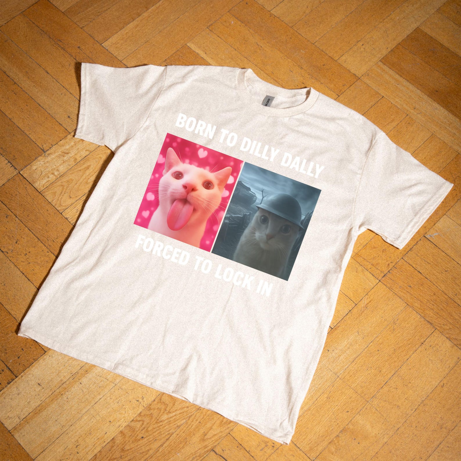 Born To Dilly Dally Forced To Lock In T-Shirt, Popular Meme Shirt, Viral Meme Shirt, Offensive Shirt, Funny Meme Shirt, Cursed Cat Shirt