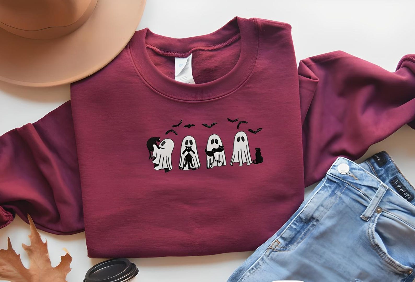 Halloween Sweatshirt-Ghost Sweatshirt-Halloween Embroidered Sweatshirt-Halloween Shirt-Halloween Sweater-Witch Shirt-Fall Sweatshirt-G3