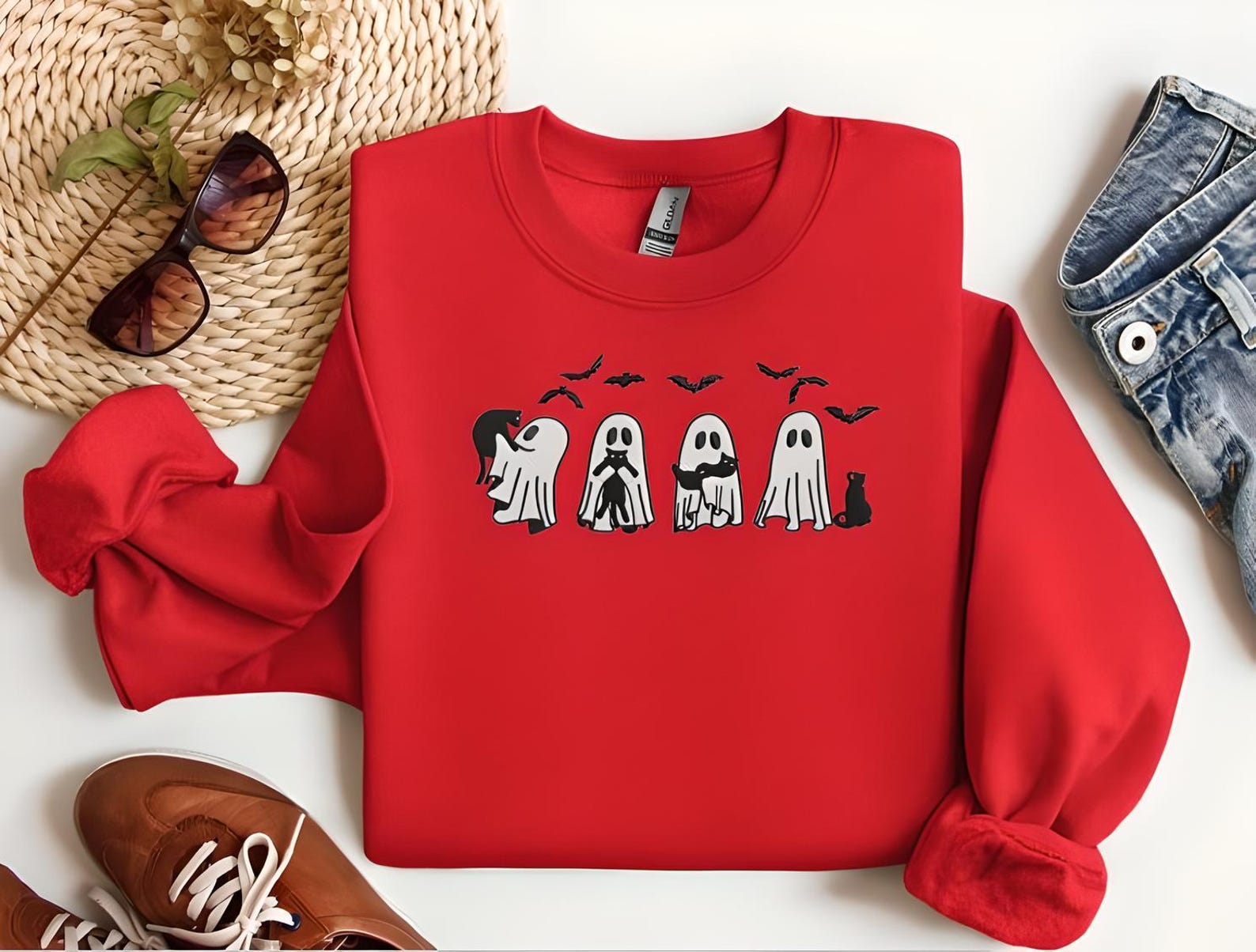 Halloween Sweatshirt-Ghost Sweatshirt-Halloween Embroidered Sweatshirt-Halloween Shirt-Halloween Sweater-Witch Shirt-Fall Sweatshirt-G3