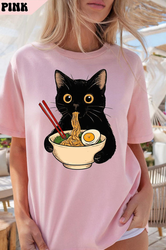 Noodle Cat Shirt, Ramen Eating Cat Shirt, Foodie Lover Shirts, Black Cat Noodle Shirt, Retro Cat Tee, Cat Owner Gift, Black Cat Shirt