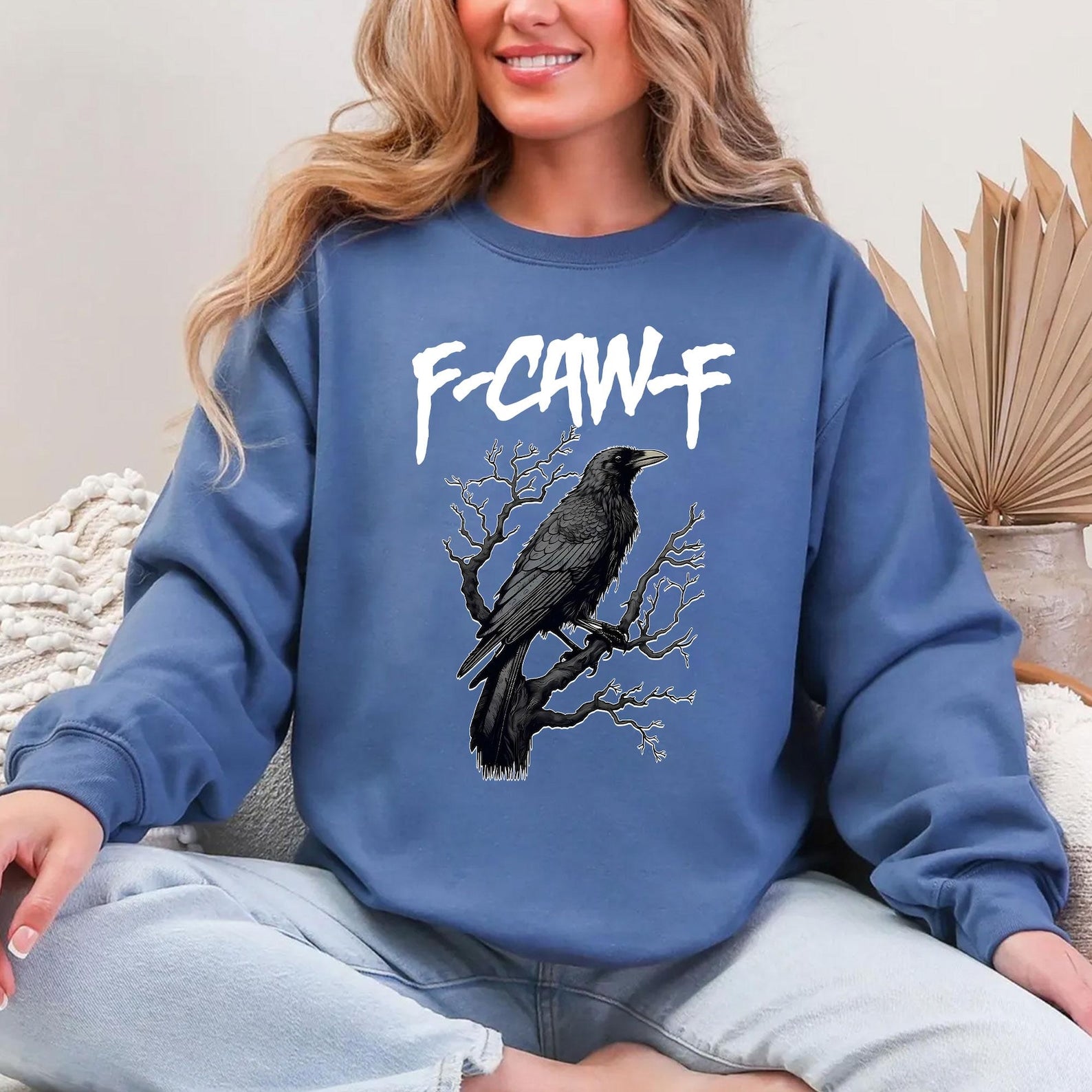 F-Caw-F Funny Crow Shirt, Black Crow Moonlit Raven Unisex Sweatshirt