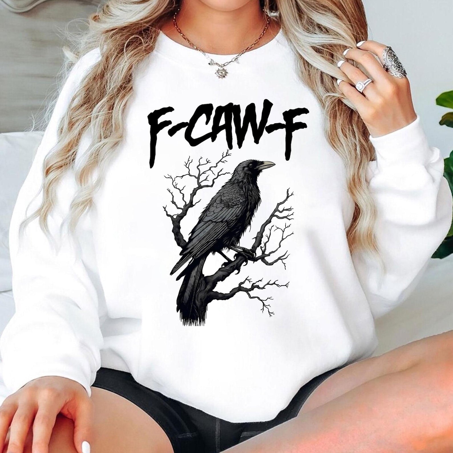 F-Caw-F Funny Crow Shirt, Black Crow Moonlit Raven Unisex Sweatshirt