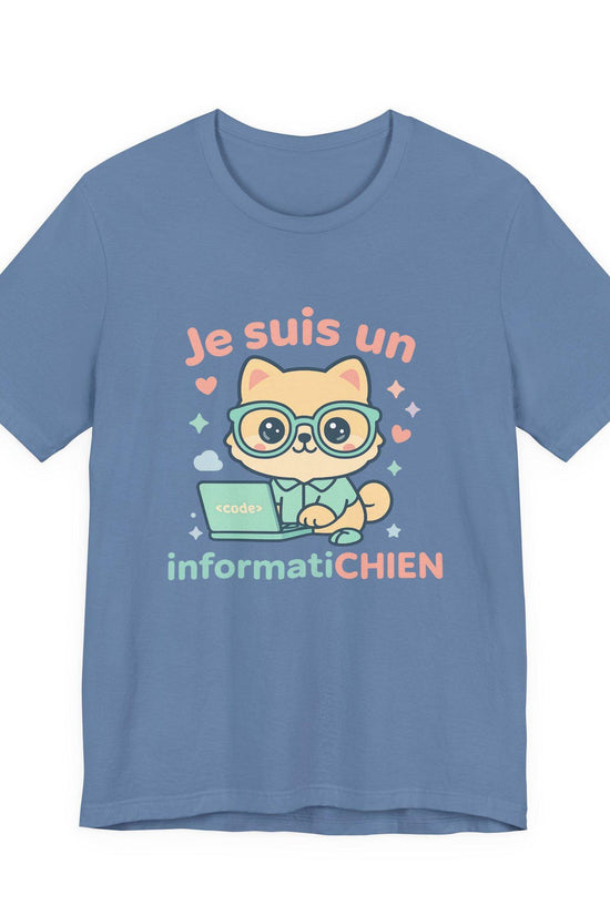 Kawaii chibi dog 'Je suis un informatiCHIEN' Shirt – Cute Programmer Dog T-Shirt –French Pun Shirt for Tech Lovers & Dog Parents–Unisex Tee