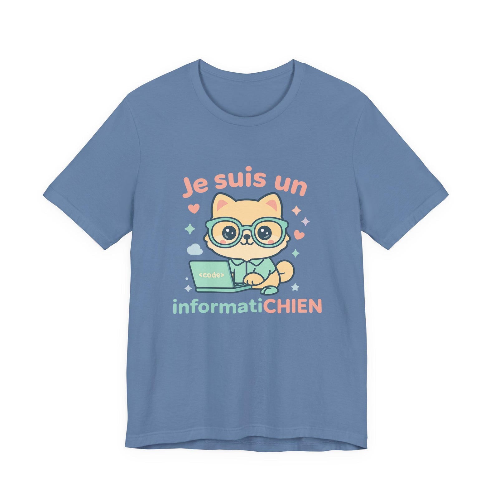 Kawaii chibi dog 'Je suis un informatiCHIEN' Shirt – Cute Programmer Dog T-Shirt –French Pun Shirt for Tech Lovers & Dog Parents–Unisex Tee