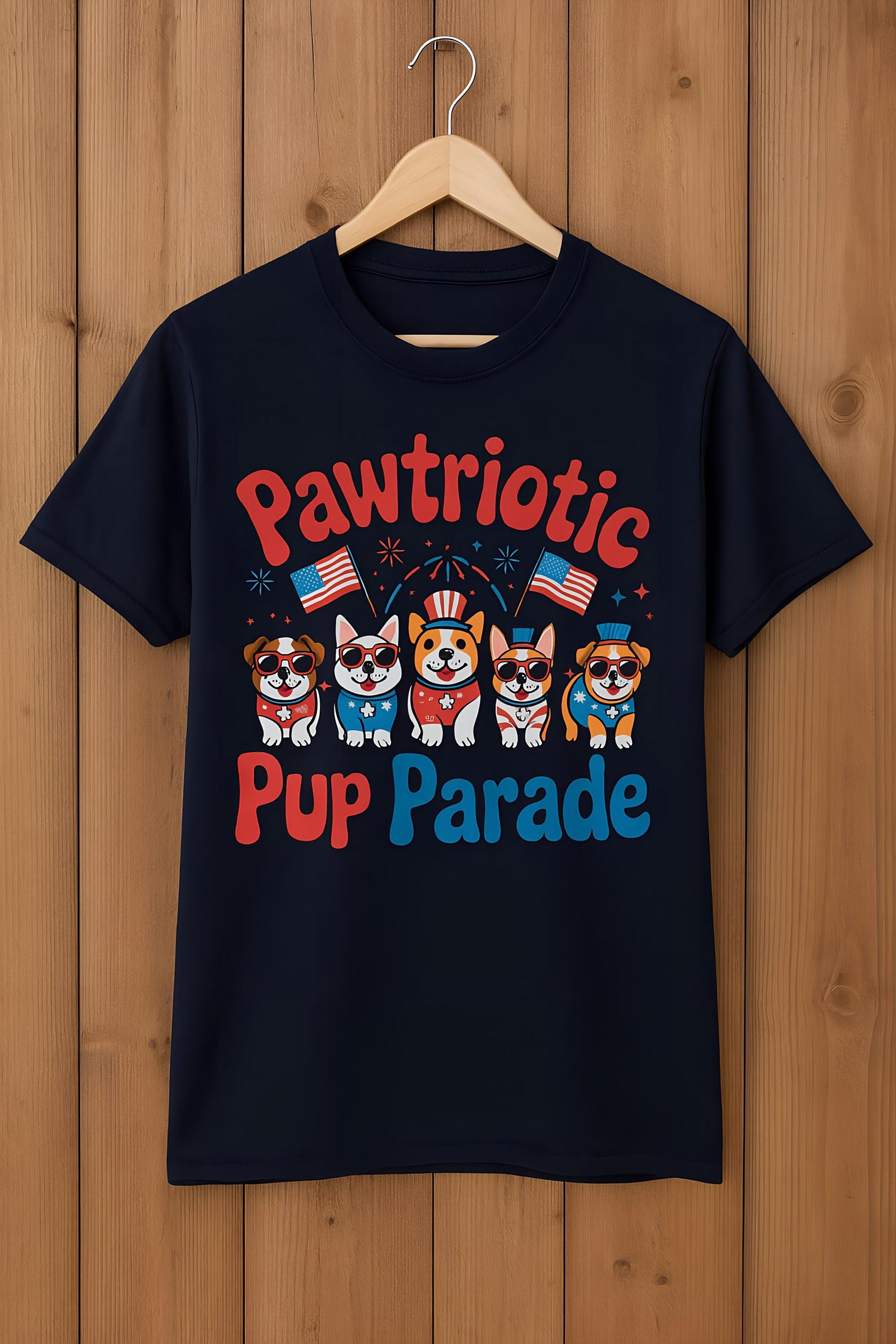 Pawtriotic Pup Parade, Cute Dogs T-Shirt, Pet Lover