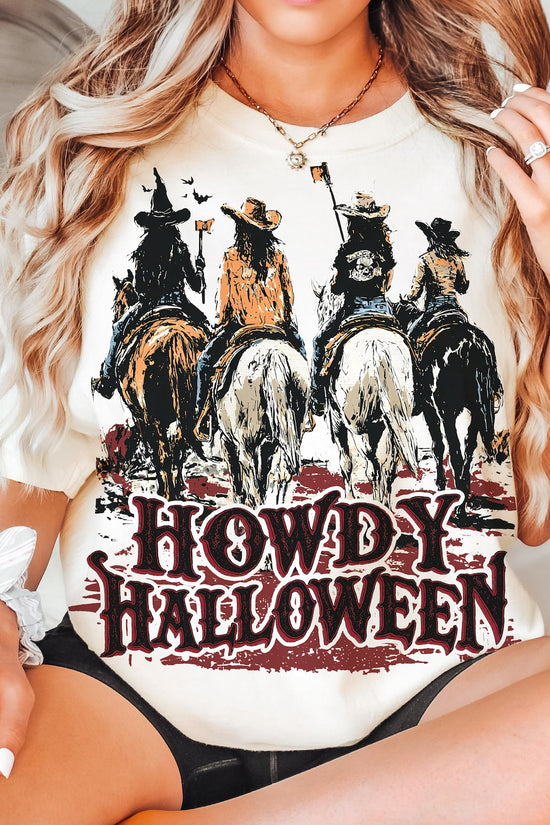 Howdy Halloween, Cowgirl Riding, Funny Cowgirl Halloween Shirt, T-Shirt