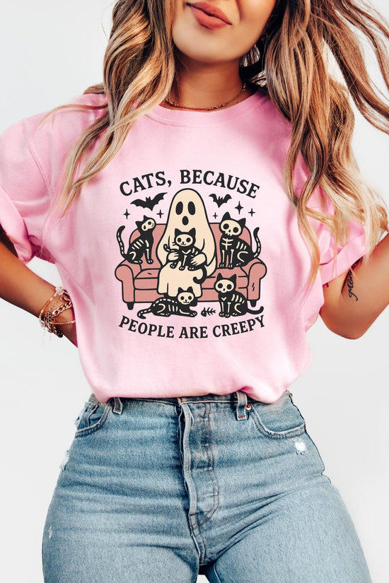 Cats Because People Are Creepy, Cats Lover T-shirt, Cute Ghost And Cats Halloween Shirt, Spooky Shirt, Cute Ghost Cats Tee