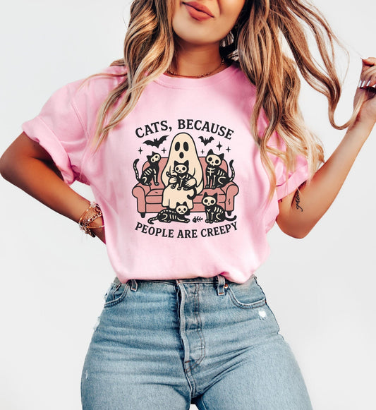 Cats Because People Are Creepy, Cats Lover T-shirt, Cute Ghost And Cats Halloween Shirt, Spooky Shirt, Cute Ghost Cats Tee