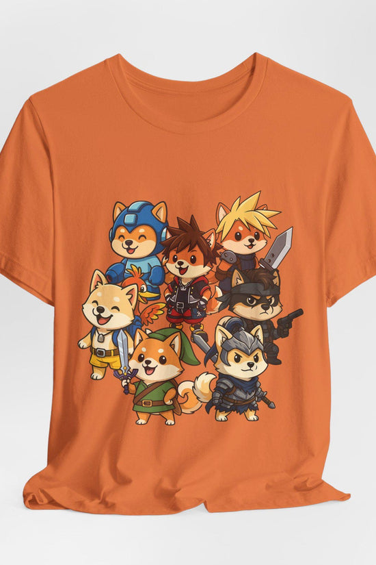 Chibi Shiba Inu Gamer Shirt, Pawty Up! Tee Featuring Link, Cloud, Mega Man, Funny Cosplay Dog Shirt, Geeky Gift for Gamers, Dog Lovers