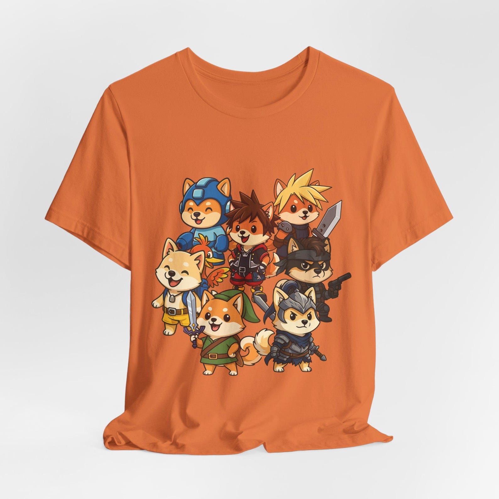Chibi Shiba Inu Gamer Shirt, Pawty Up! Tee Featuring Link, Cloud, Mega Man, Funny Cosplay Dog Shirt, Geeky Gift for Gamers, Dog Lovers