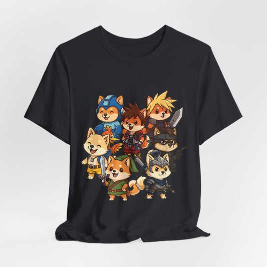 Chibi Shiba Inu Gamer Shirt, Pawty Up! Tee Featuring Link, Cloud, Mega Man, Funny Cosplay Dog Shirt, Geeky Gift for Gamers, Dog Lovers