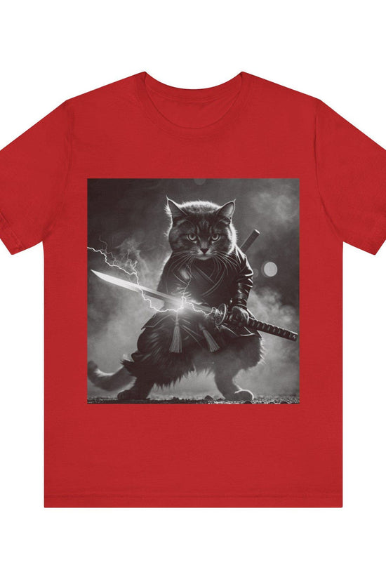 Samurai Cat Tee - Unisex Short Sleeve Shirt for Pet Lovers, Anime Fans, Gift for Birthdays, Relaxed Style