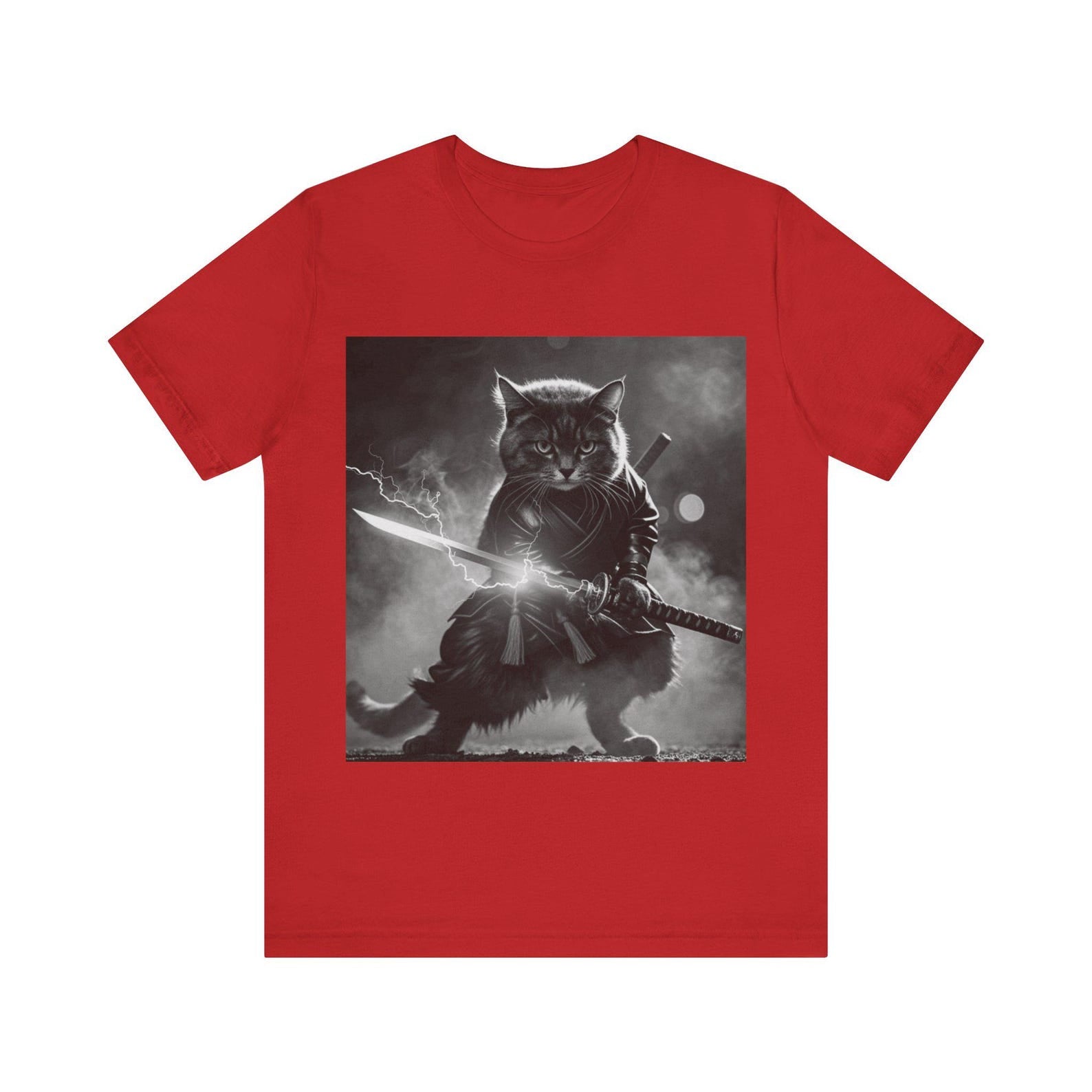 Samurai Cat Tee - Unisex Short Sleeve Shirt for Pet Lovers, Anime Fans, Gift for Birthdays, Relaxed Style