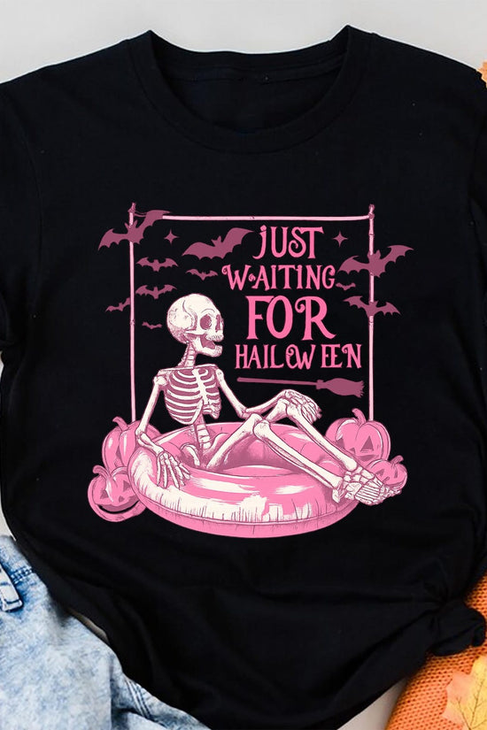 Just Waiting for Halloween Shirt, Funny Skeleton Pumpkin Shirt, Spooky Fall Graphic Shirt, Retro Halloween T-Shirt for Her