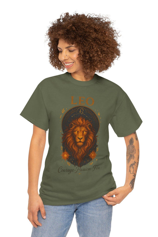 Leo Zodiac T Shirt Gildan 5000 Unisex Graphic Tee Courage Fire Sign Shirt Leo Birthday Gift for Astrology Lovers