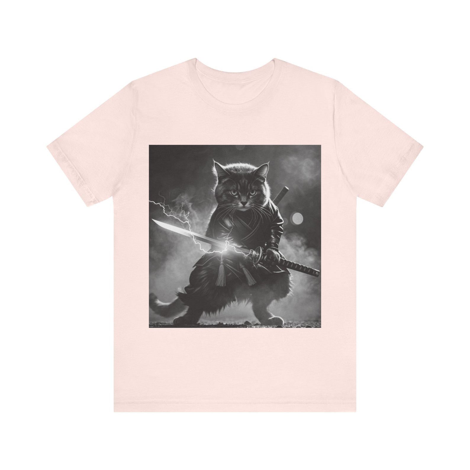 Samurai Cat Tee - Unisex Short Sleeve Shirt for Pet Lovers, Anime Fans, Gift for Birthdays, Relaxed Style