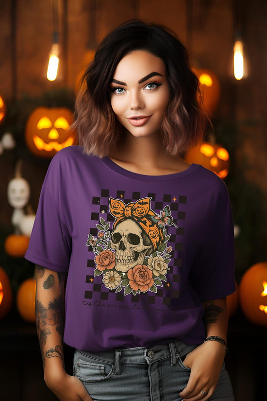 Floral Skull Shirt, Halloween Skeleton T-Shirt, Spooky Season Gift, Horror Skull Tee, Trick or Treat T Shirt, Creepy Fall Autumn Season Gift