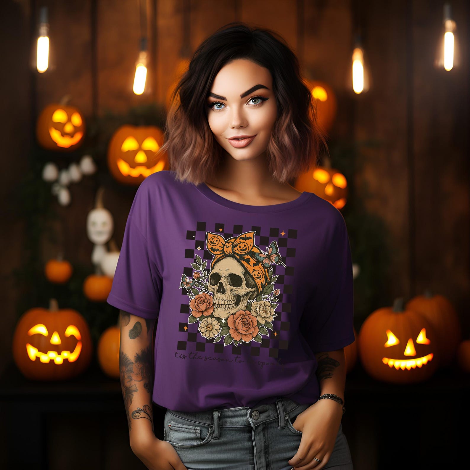 Floral Skull Shirt, Halloween Skeleton T-Shirt, Spooky Season Gift, Horror Skull Tee, Trick or Treat T Shirt, Creepy Fall Autumn Season Gift