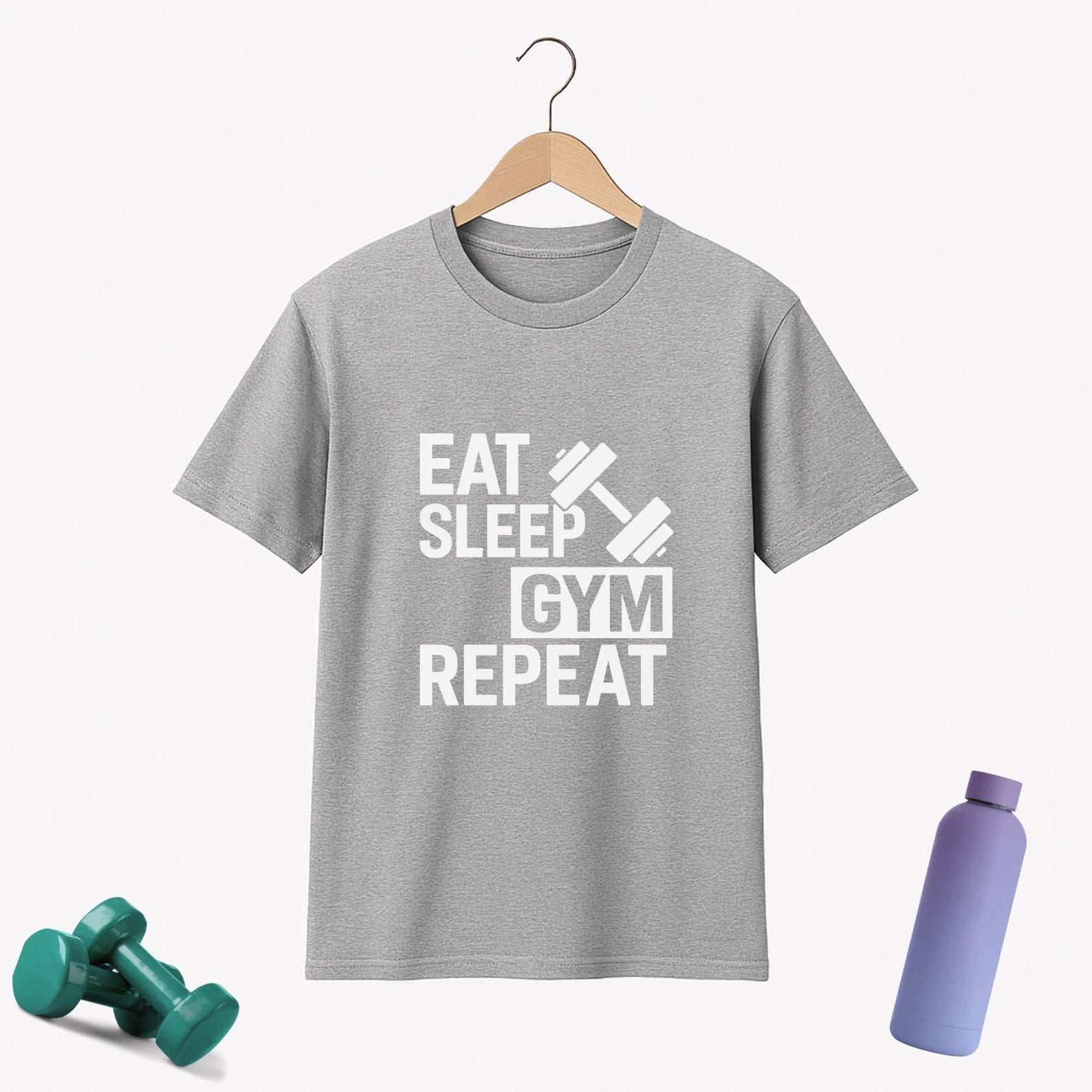 Eat Sleep Gym Repeat Shirt Funny Motivational Workout T-Shirt Fitness Gift for Weightlifters Gym Lovers Bodybuilding Tee Men Women Training