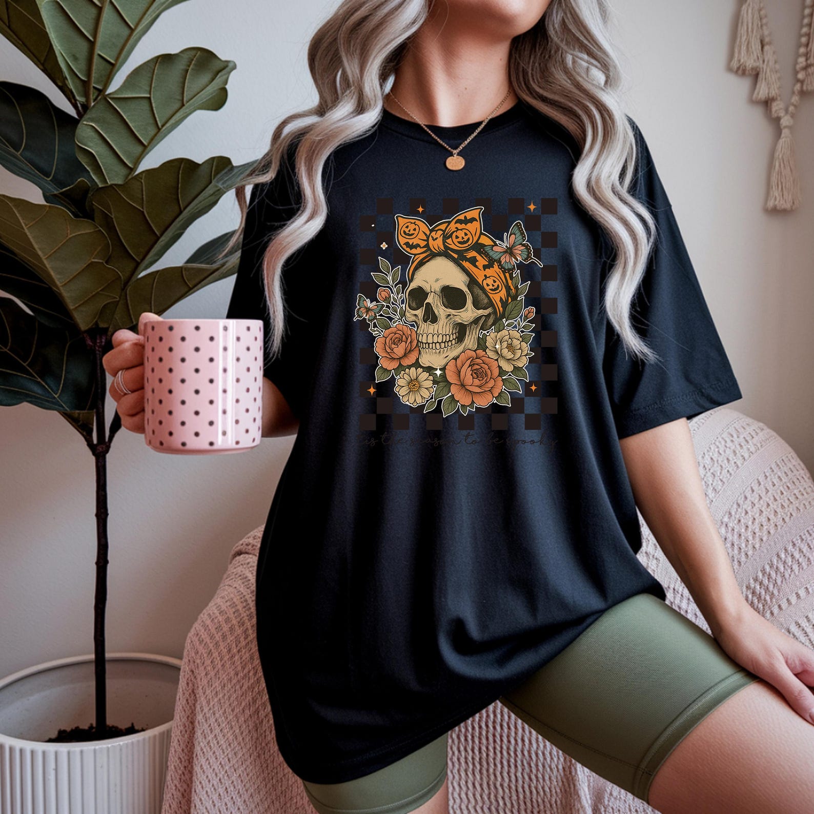 Floral Skull Shirt, Halloween Skeleton T-Shirt, Spooky Season Gift, Horror Skull Tee, Trick or Treat T Shirt, Creepy Fall Autumn Season Gift