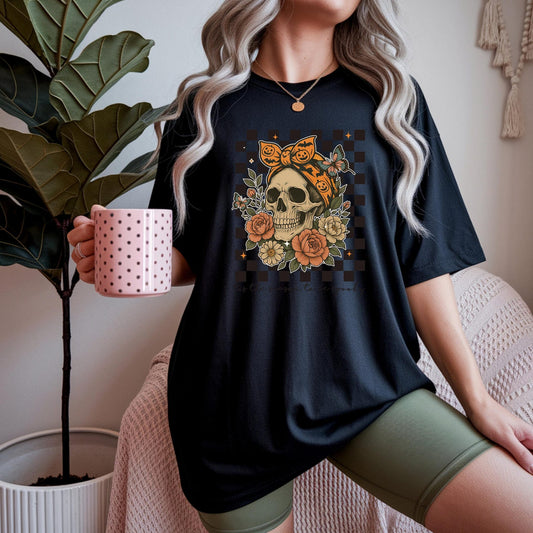 Floral Skull Shirt, Halloween Skeleton T-Shirt, Spooky Season Gift, Horror Skull Tee, Trick or Treat T Shirt, Creepy Fall Autumn Season Gift