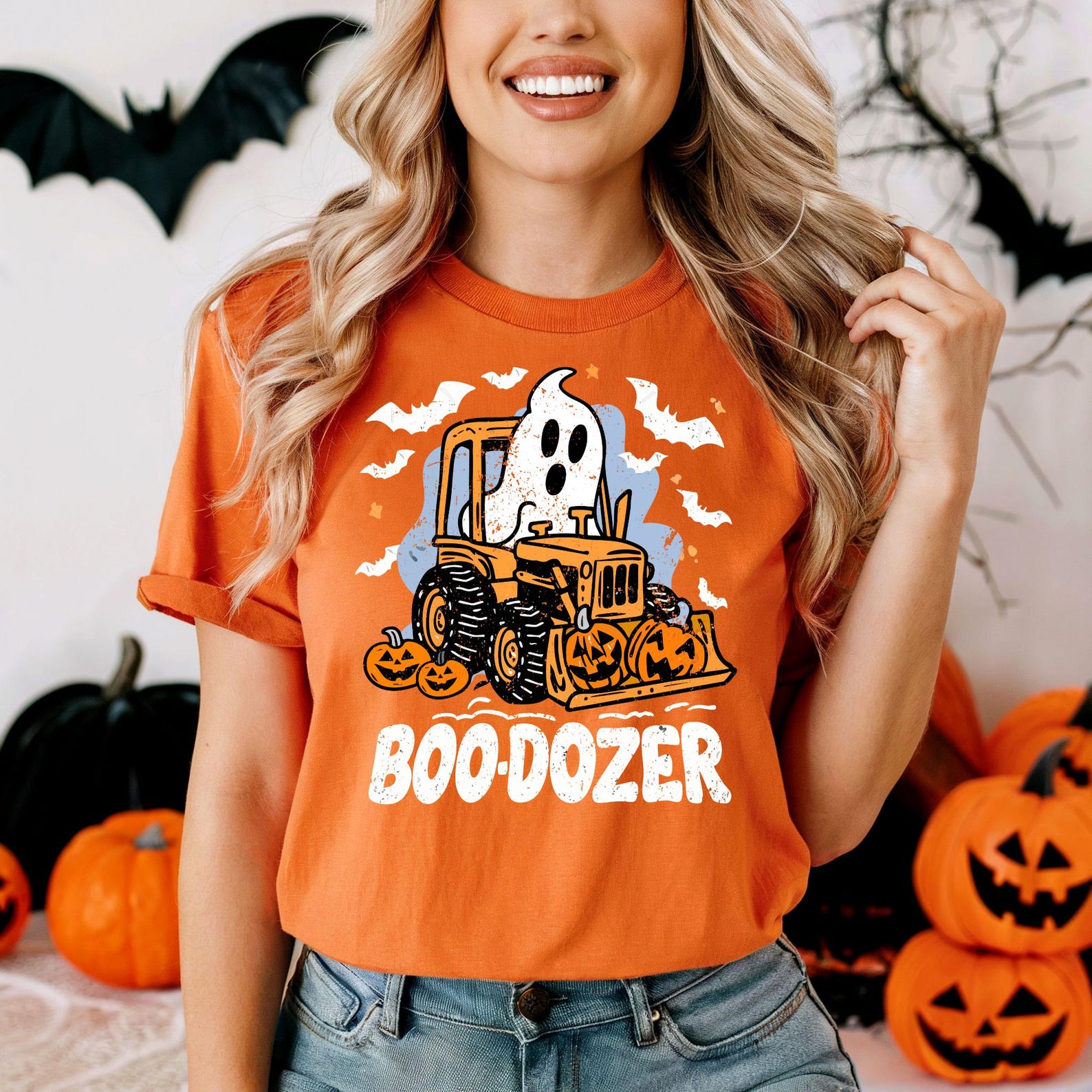 Funny Halloween Construction T shirt, Boo-Dozer Toddler Graphic Tee, Cute Bulldozer Halloween Shirt for Boys,Trendy boy Halloween shirt gift