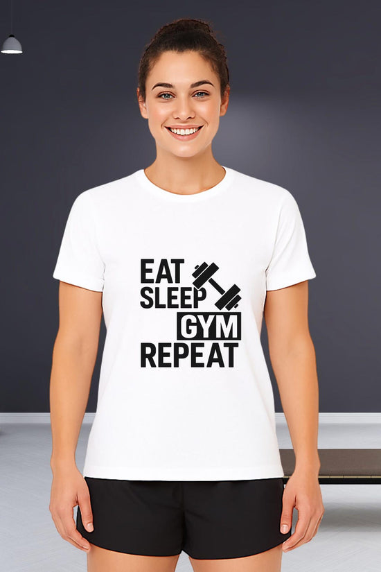 Eat Sleep Gym Repeat Shirt Funny Motivational Workout T-Shirt Fitness Gift for Weightlifters Gym Lovers Bodybuilding Tee Men Women Training