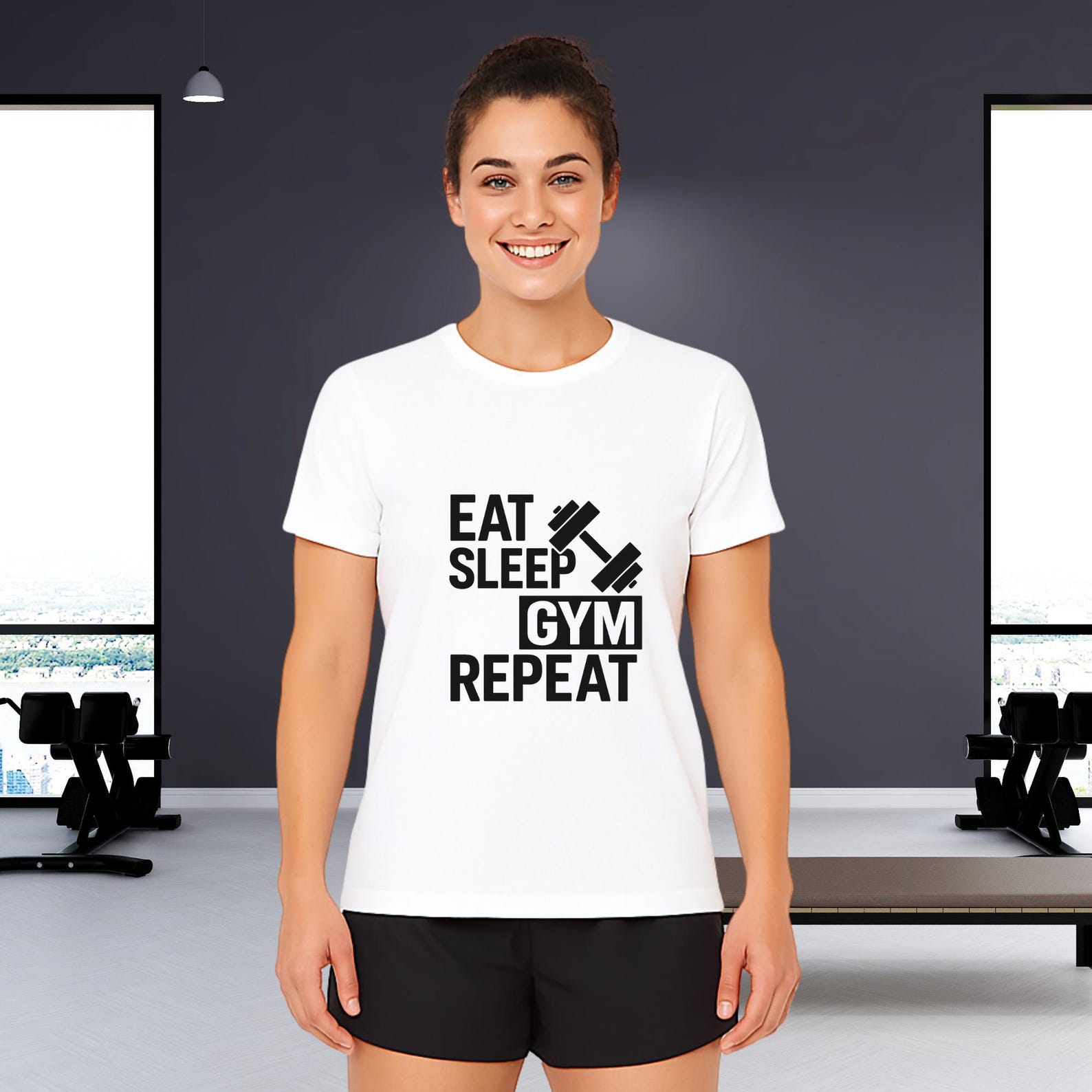 Eat Sleep Gym Repeat Shirt Funny Motivational Workout T-Shirt Fitness Gift for Weightlifters Gym Lovers Bodybuilding Tee Men Women Training