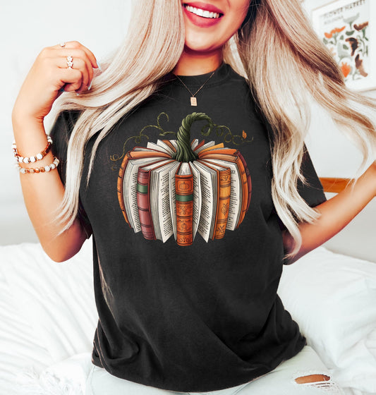 Fall Book Pumpkin Halloween Shirt, Halloween Book Lover Shirt, T-Shirt