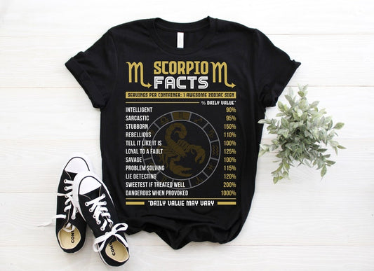 Scorpio Facts Traits Horoscope Zodiac Astrological Sign Funny T-Shirt, Born On October 23 to November 21 Gifts, Scorpius Birthday Present,