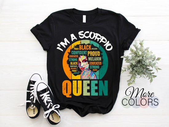 Scorpio Afro Girl Queen Traits Astrological Zodiac Sign T-Shirt, Scorpius Born October November Birthday Month Gift, Horoscope Astrology