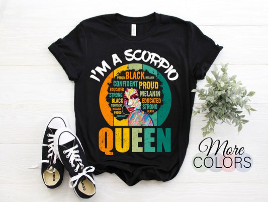 Scorpio Afro Girl Queen Traits Astrological Zodiac Sign T-Shirt, Scorpius Born October November Birthday Month Gift, Horoscope Astrology