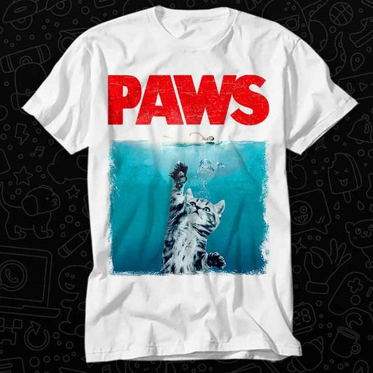 Paws Kitten Jaws Cute Cat Fun T Shirt Gift For Womens Mens Unisex Top Adult Tee Vintage Music Best Movie