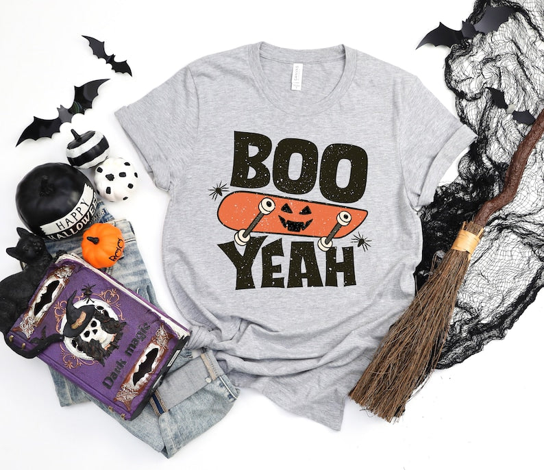 Boo Yeah Skateboard Shirt, Funny Halloween Shirt, Halloween Shirt, Fall Shirt, Skateboard Pumpkin Shirt, Halloween T-shirt, Cute Halloween