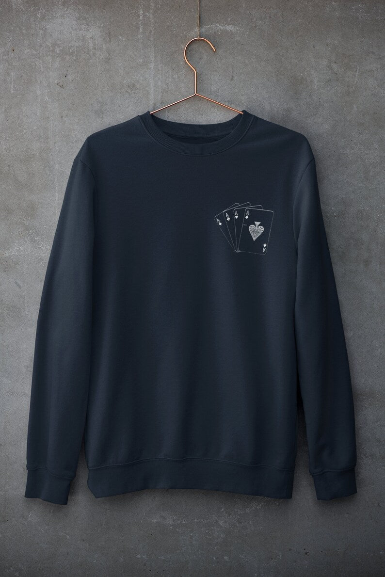 Pocket Aces Poker Sweatshirt, Las Vegas Sweater, Poker Lover Crewneck Sweater, Bluffing Shirt, Poker Gift, Poker Shirts, Gambler