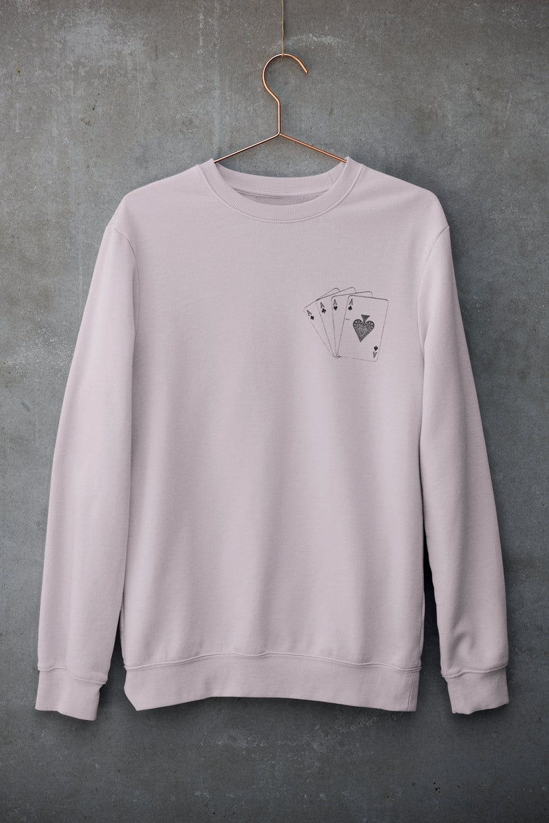 Pocket Aces Poker Sweatshirt, Las Vegas Sweater, Poker Lover Crewneck Sweater, Bluffing Shirt, Poker Gift, Poker Shirts, Gambler