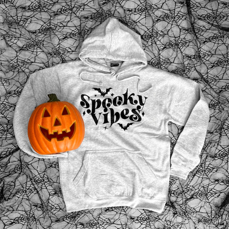 Halloween Retro Hoodie - Spooky Vibes Hoodie - Retro Font Halloween Hoodie - Retro Fall Hoodie For Halloween - Womens Retro Halloween Hoodie