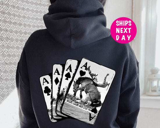 Ace Card Cowboy Hoodie, Playing Card Hoodie, Western Girl Sweatshirt, Country Hoodie, Poker Card Games On Back Hoodie, Oversized Hoodie