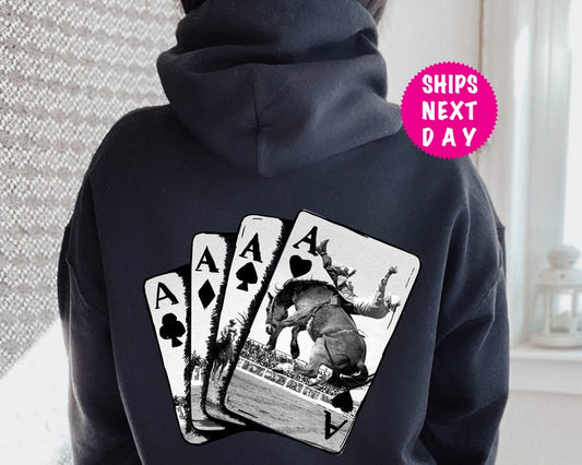 Ace Card Cowboy Hoodie, Playing Card Hoodie, Western Girl Sweatshirt, Country Hoodie, Poker Card Games On Back Hoodie, Oversized Hoodie