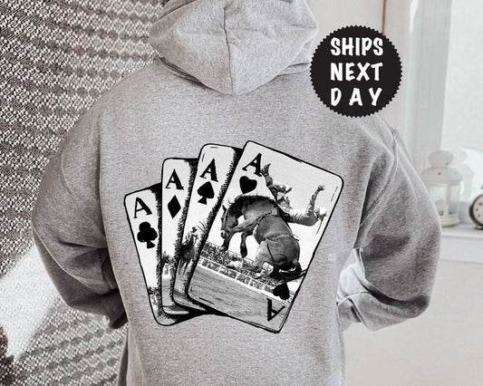 Ace Card Cowboy Hoodie, Playing Card Hoodie, Western Girl Sweatshirt, Country Hoodie, Poker Card Games On Back Hoodie, Oversized Hoodie