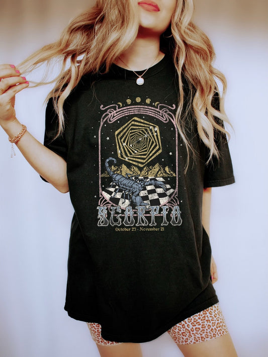 Scorpio Zodiac Vintage Tee, Celestial Scorpio Shirt, Oversized Tee, Astrology, Horoscope, Birthday Gift, Gift For Her, Comfort Colors