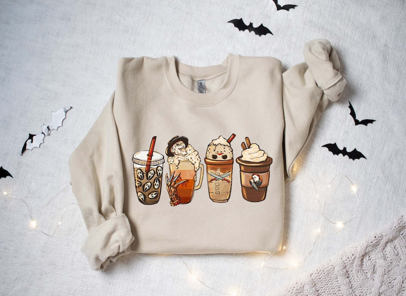 Halloween Horror Coffee Sweatshirt,, Halloween Sweatshirt, Spooky Season Sweater