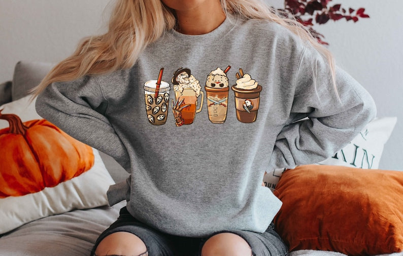 Halloween Horror Coffee Sweatshirt,, Halloween Sweatshirt, Spooky Season Sweater